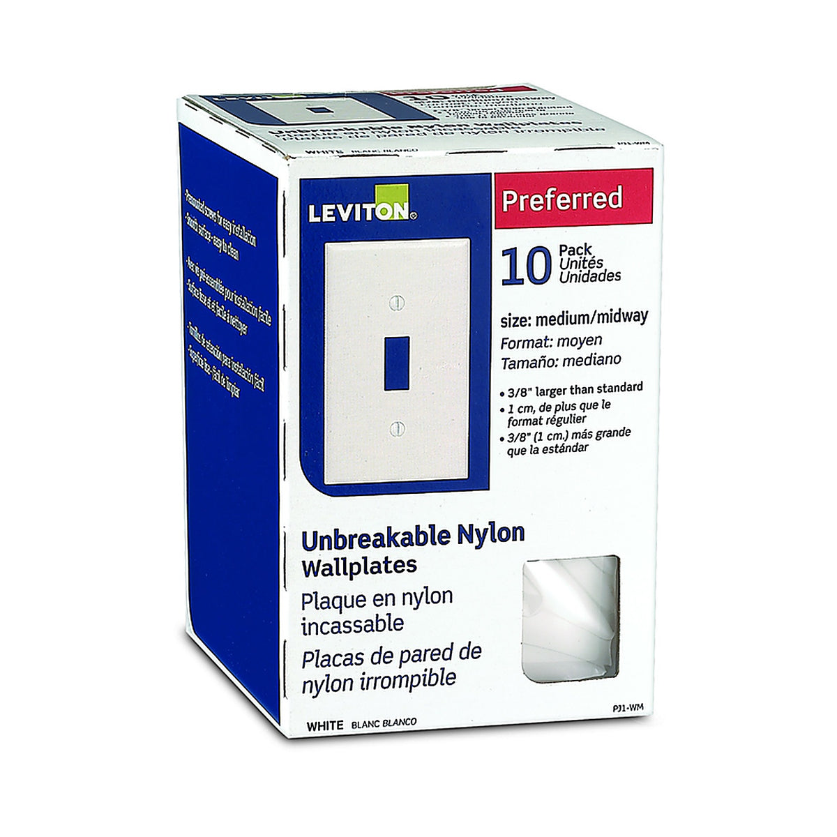 Leviton - PJ1-WM - White 1 gang Nylon Toggle Wall Plate - 10/Pack