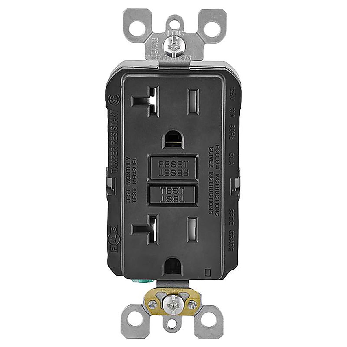 Leviton - GFTR2-KE - SmartlockPro 20 amps 125 V Duplex Black GFCI Outlet 5-20R 1 pk