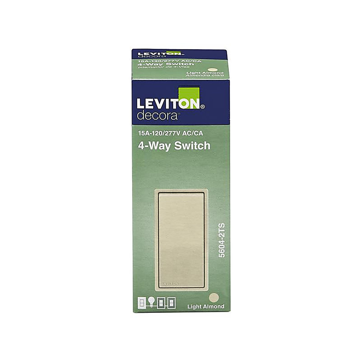 Leviton - 5604-T - Decora 15 amps Four Pole Rocker AC Quiet Switch Light Almond - 1/Pack