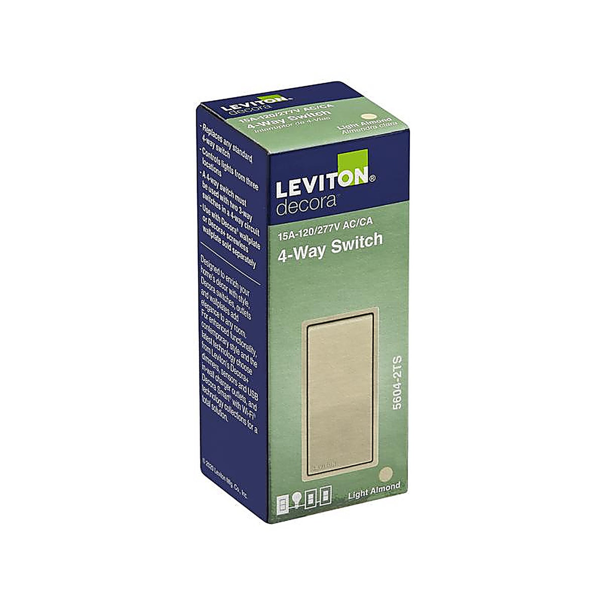 Leviton - 5604-T - Decora 15 amps Four Pole Rocker AC Quiet Switch Light Almond - 1/Pack