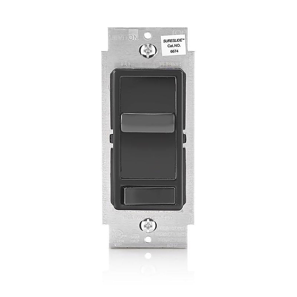 Leviton - 6674-E - Decora SureSlide Black 600 W Slide Dimmer Switch 1 pk