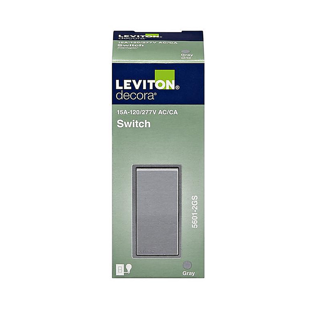 Leviton - 5601-GS - Decora 15 amps Single Pole Rocker AC Quiet Switch Gray - 1/Pack