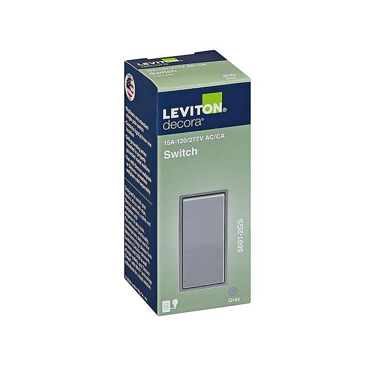 Leviton - 5601-GS - Decora 15 amps Single Pole Rocker AC Quiet Switch Gray - 1/Pack