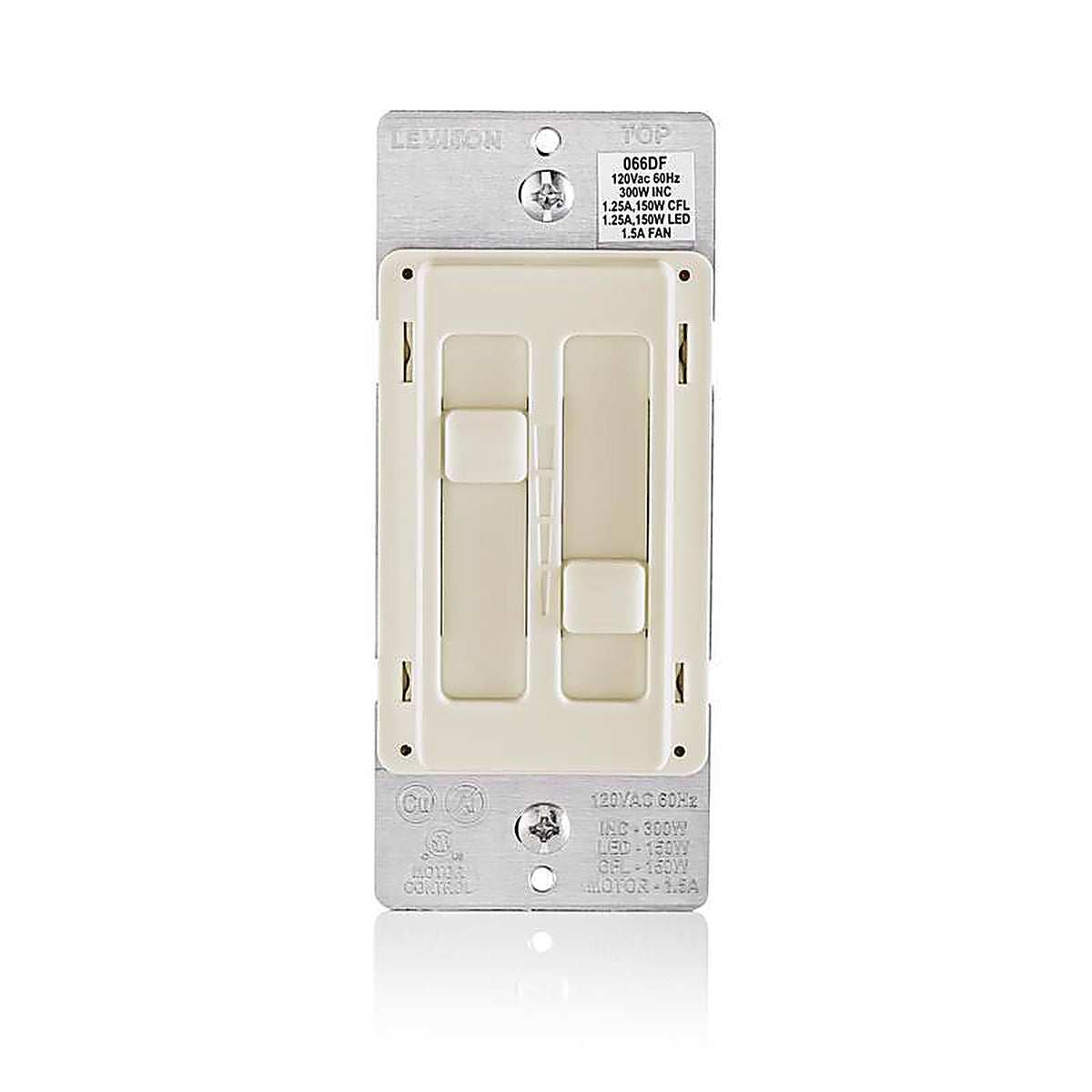 Leviton - 66DF-T - Decora SureSlide Light Almond Fan/LED Dimmer Slide Switch - 1/Pack