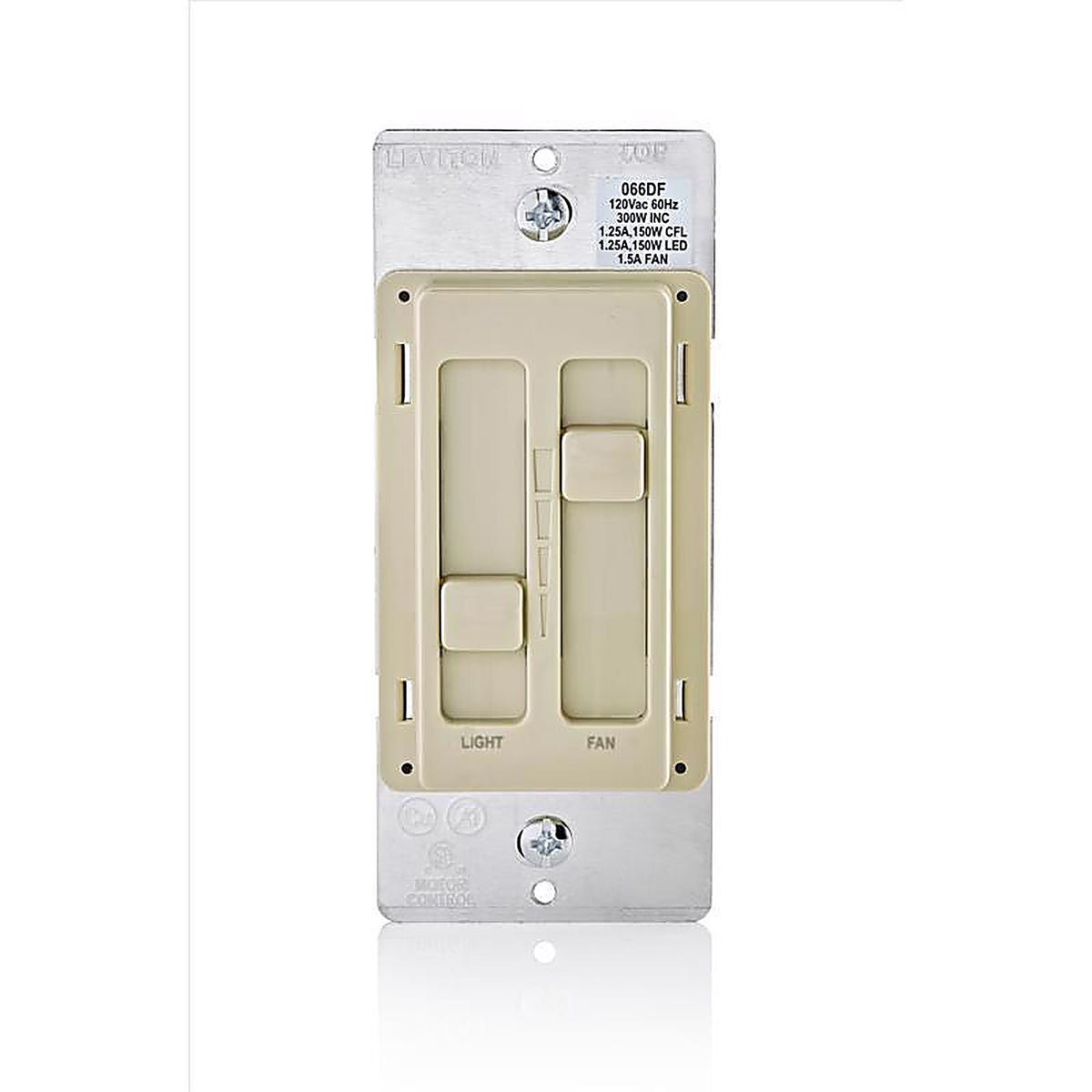 Leviton - 66DF-I - Decora SureSlide Ivory Fan/LED Dimmer Slide Switch - 1/Pack