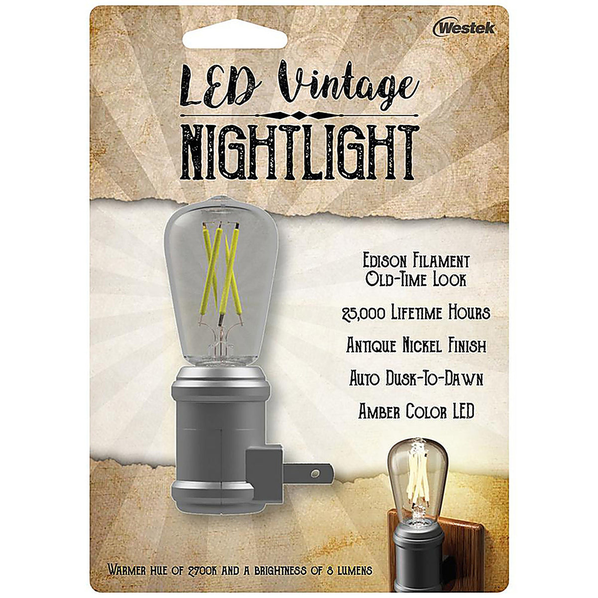 Westek - NL-EDSN-DN - AmerTac Automatic Plug-in Vintage Edison Aged Nickel LED Night Light
