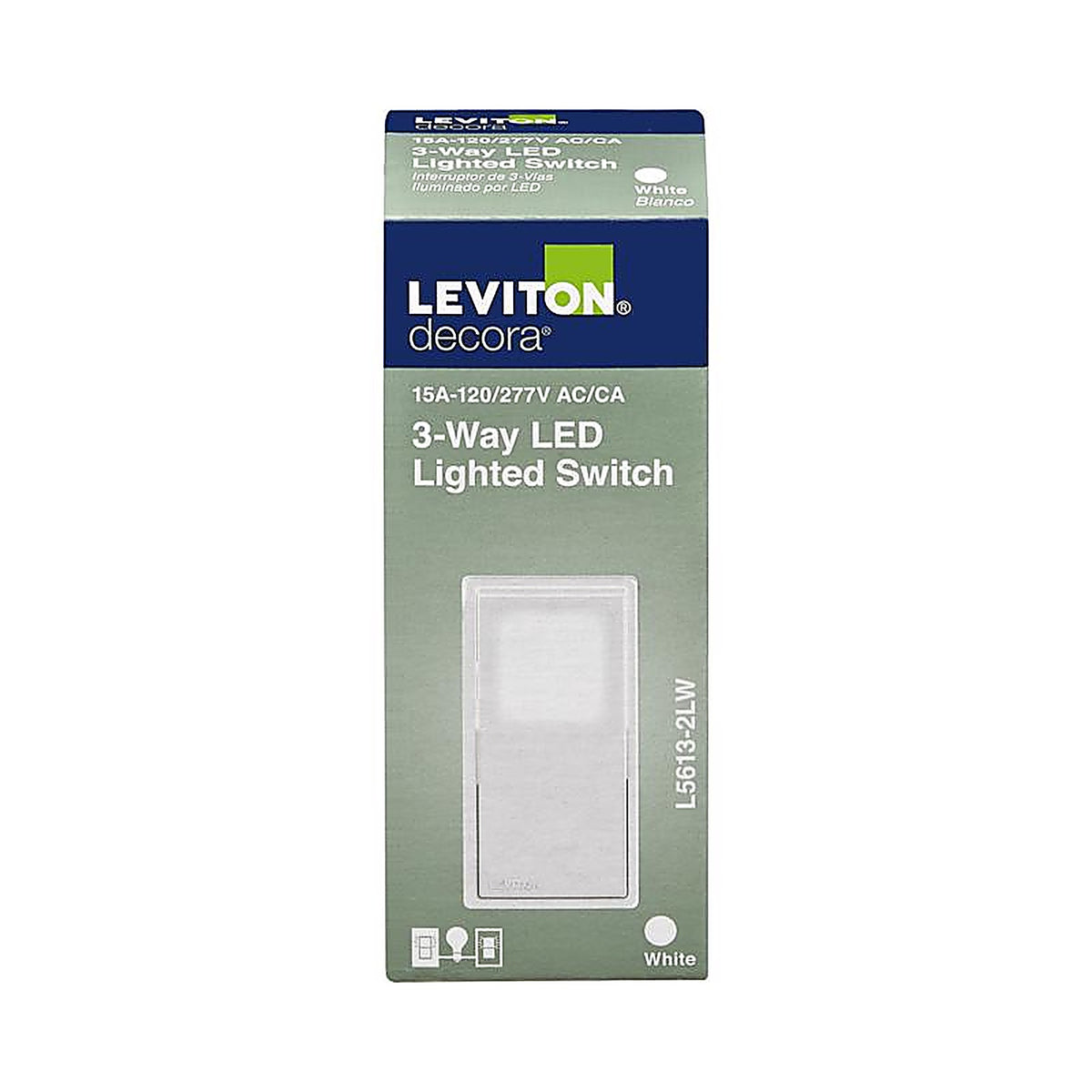 Leviton - L5613-2LW - Decora 15 amps Three Pole Rocker 3-Way Illuminated Switch White 1 pk