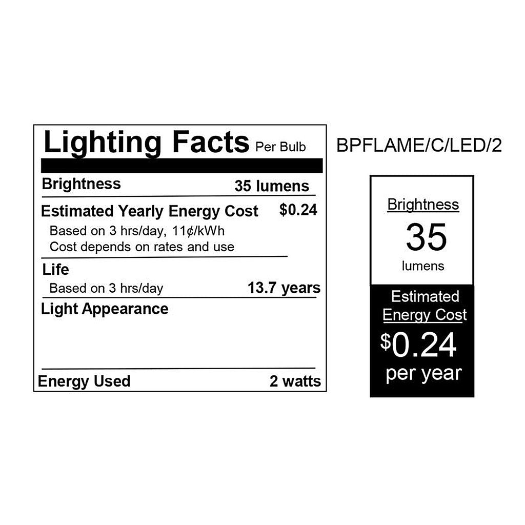 Feit - BPFLAME/C/LED/2 - LED CA10 (Flame Tip) E12 (Candelabra) LED Flame Bulb Warm White 2 Watt Equivalence 2 pk