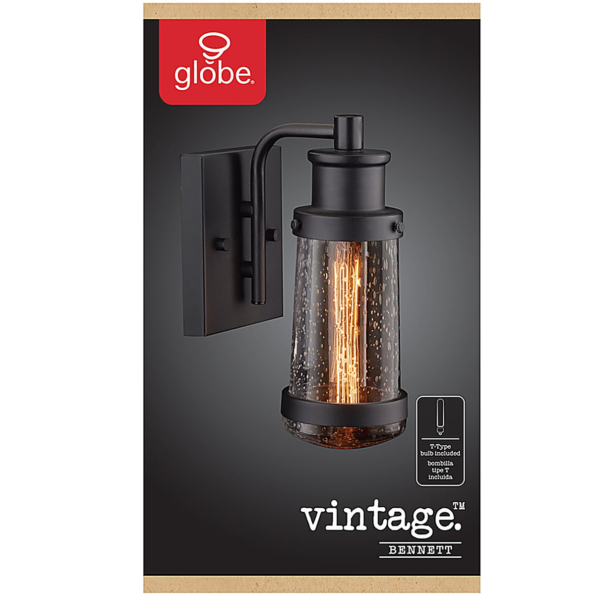 Globe Electric - 44315 - Vintage 1-Light Matte Black Bennett Wall Sconce