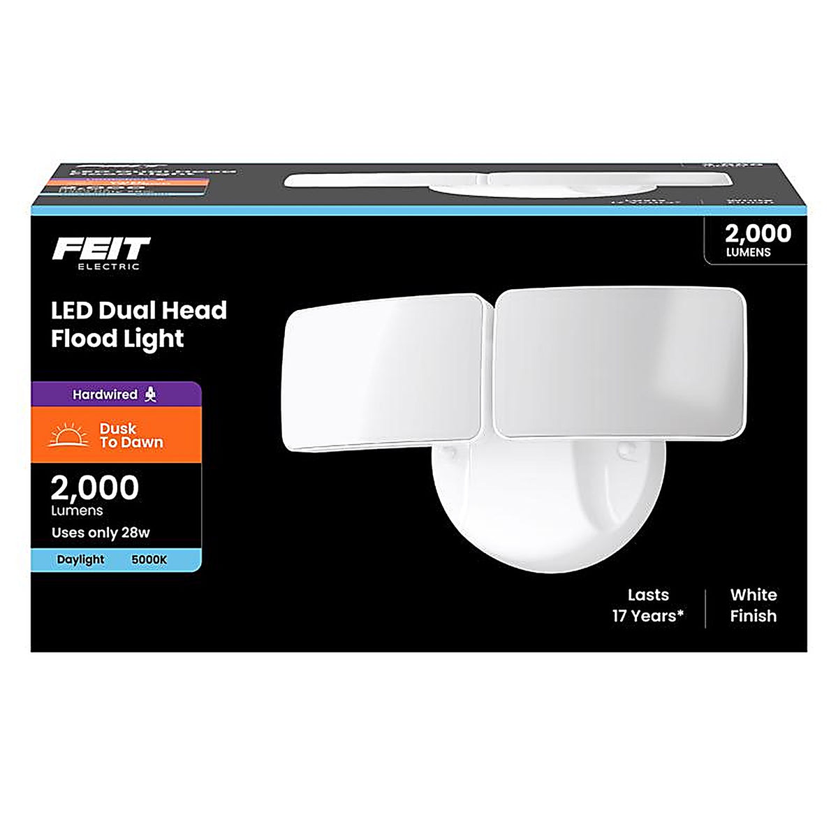 Feit Electric - S9DFL/850/DD/WH - Dusk to Dawn Hardwired LED White Security Floodlight