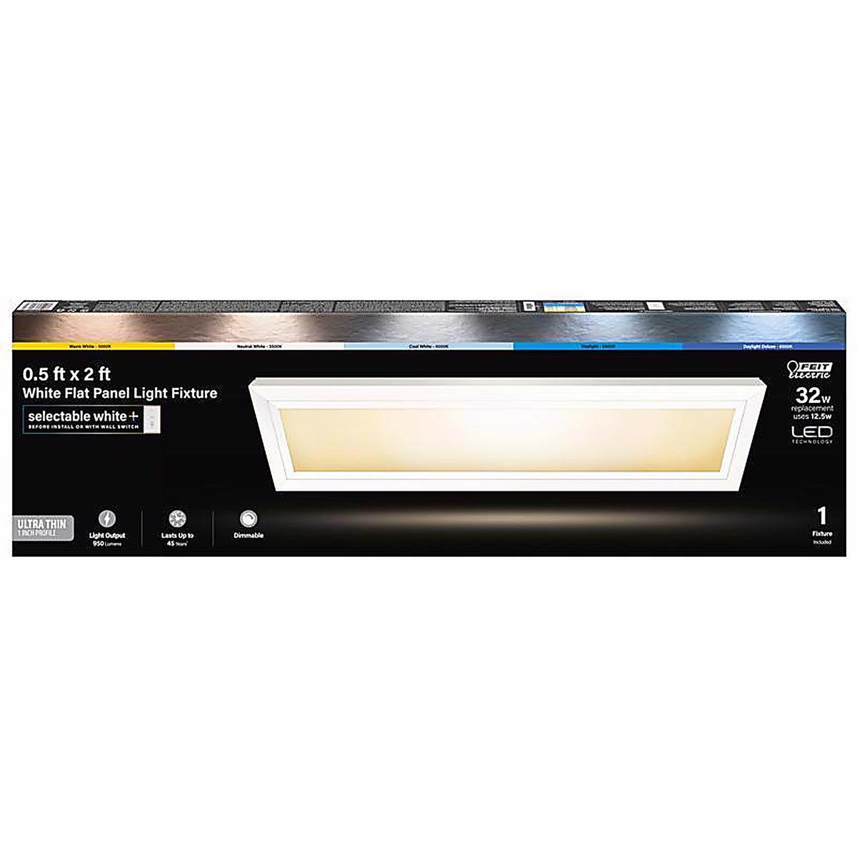 Feit Electric - FP0.5X2/4WY/WH - 0.9 in. H X 6 in. W X 24 in. L White LED Flat Panel Light Fixture