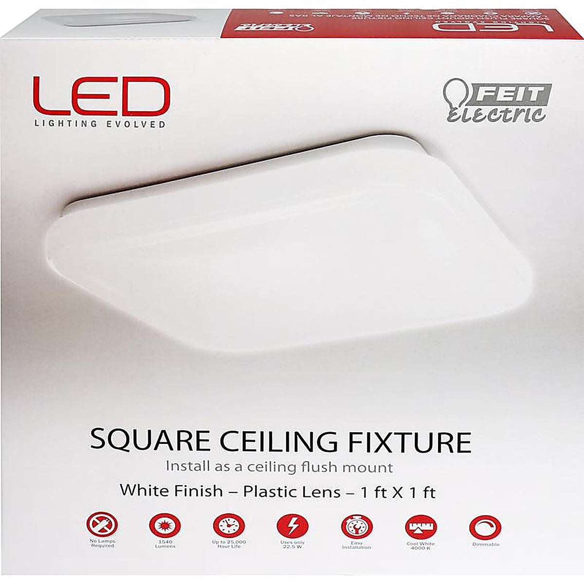 Feit Electric - 71800 - 3.5 in. H X 12 in. W X 12 in. L White LED Ceiling Light Fixture