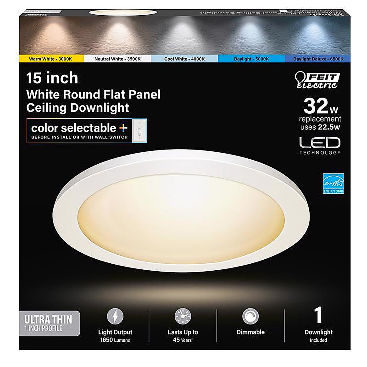 Feit Electric - 74212/6WY - 1 in. H X 15 in. W X 15 in. L White LED Flat Panel Light Fixture