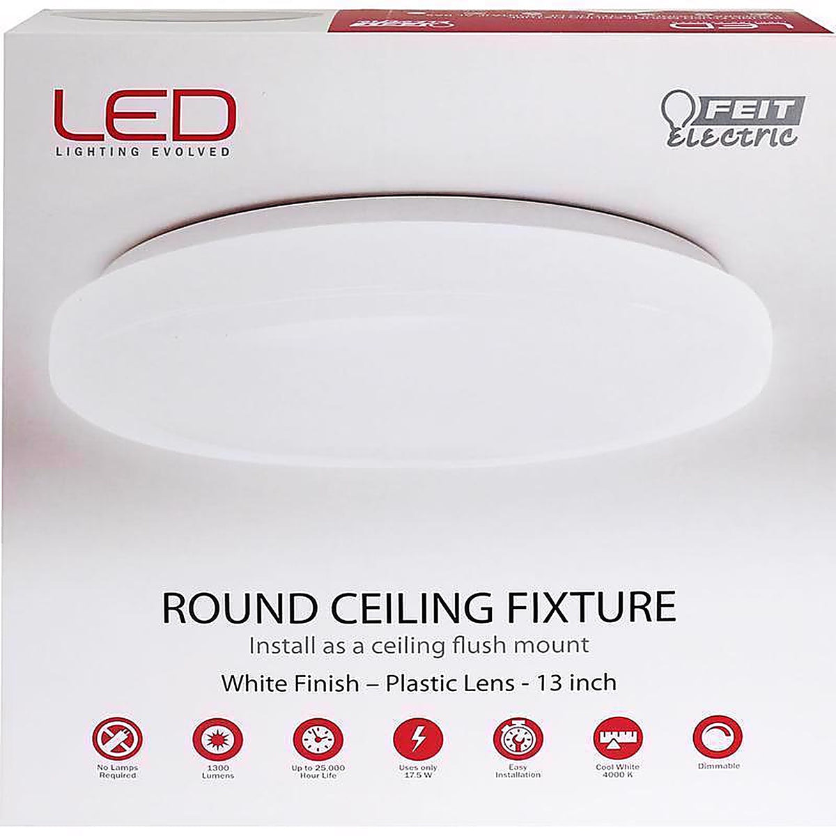 Feit Electric - 71801 - 13 in. H X 13 in. W X 3.8 in. L White LED Ceiling Light Fixture