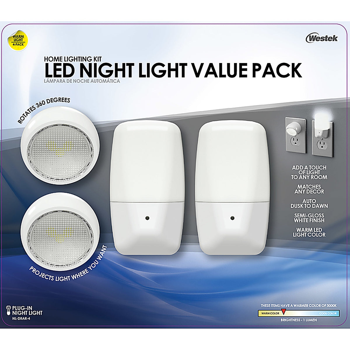 Westek - NL-DRAR-4 - AmerTac Automatic Plug-in Aria Curved and Directional LED Night Light