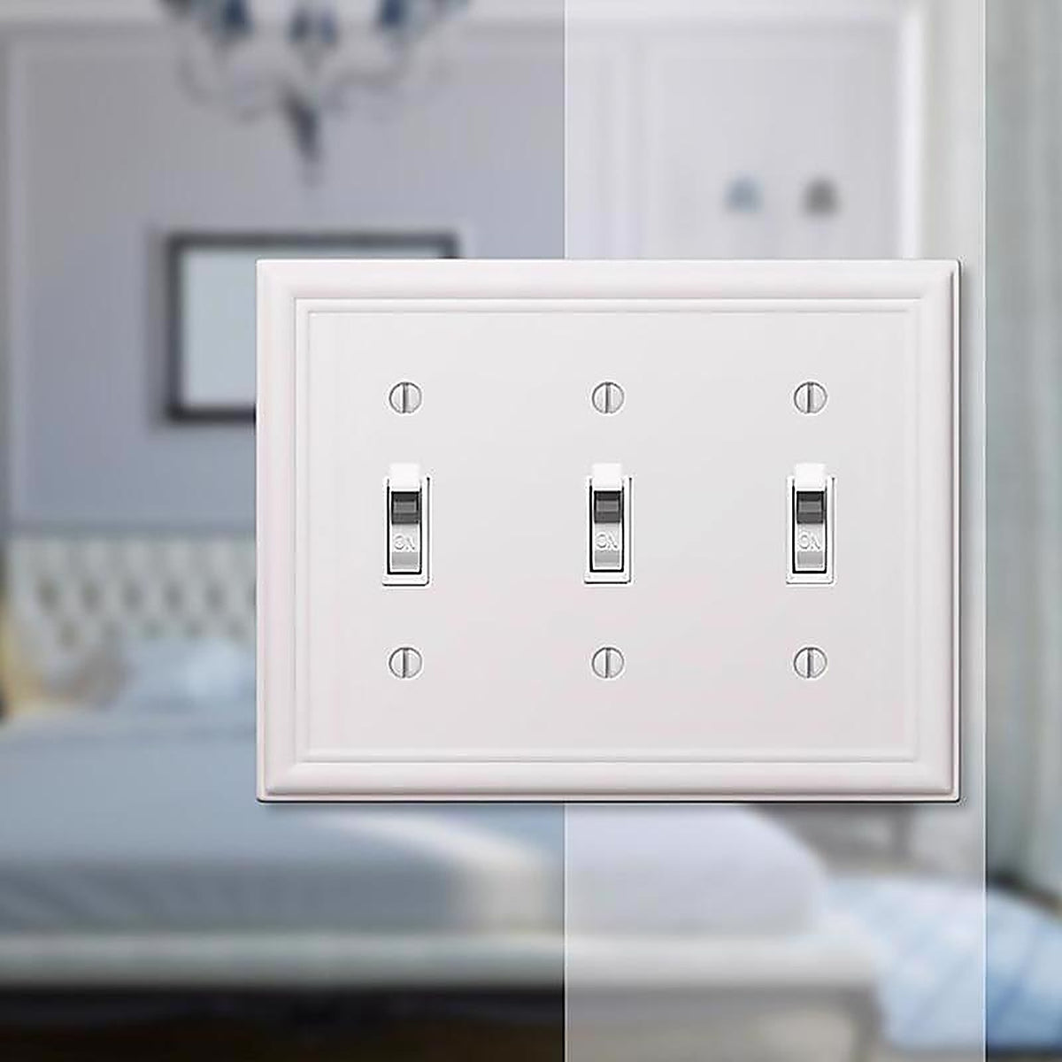 Amerelle - 149TTTW - Chelsea White 3 gang Stamped Steel Toggle Wall Plate - 1/Pack