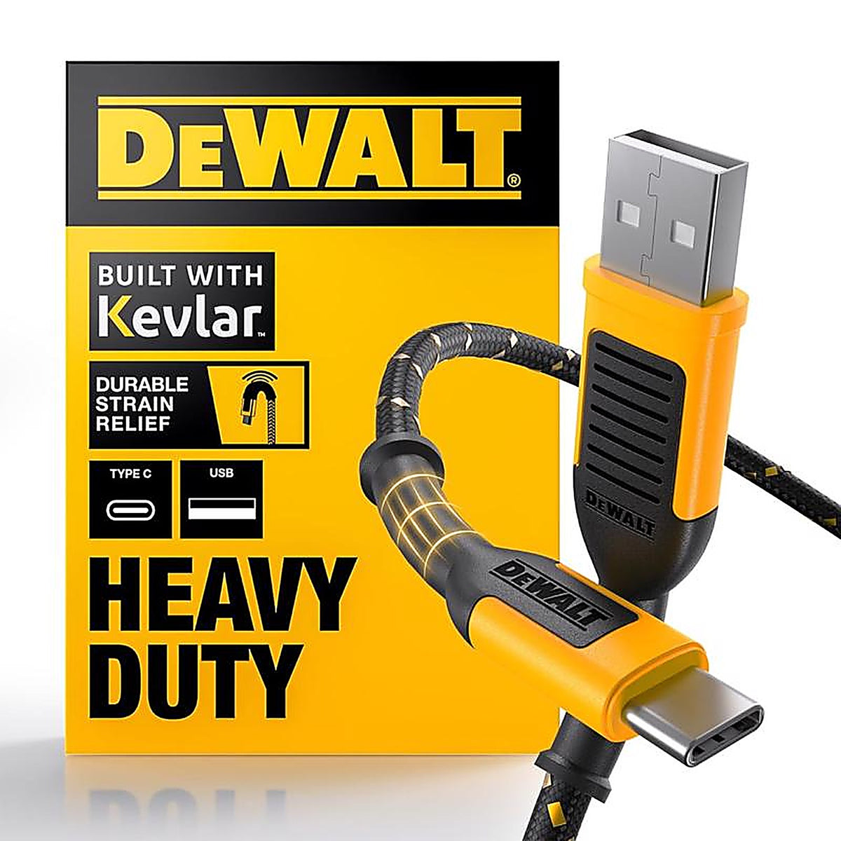 DeWalt - 131 1349 DW2 - USB-A to USB-C Cable 10 ft. Black/Yellow