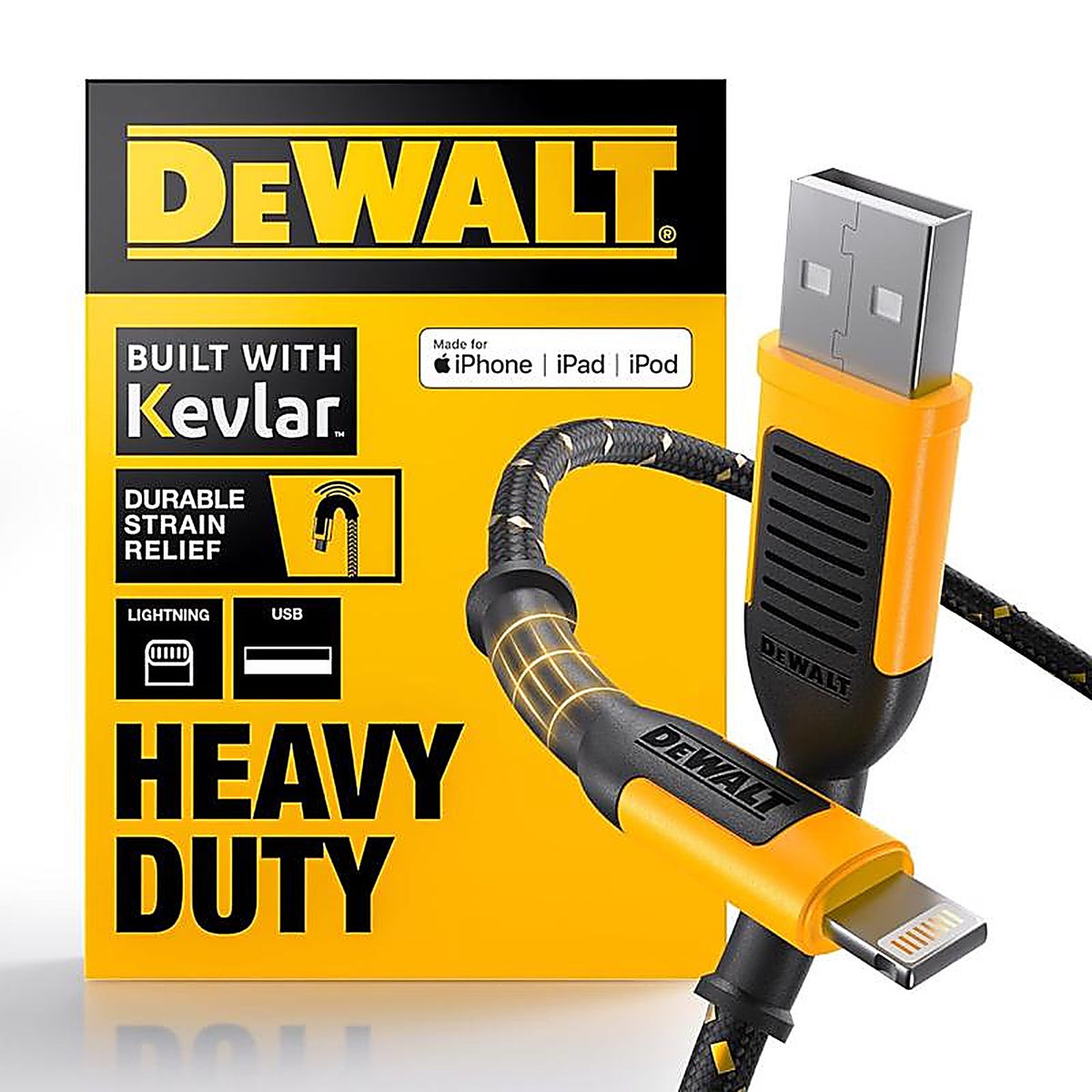 DeWalt - 131 1359 DW2 - Lightning to USB Charge and Sync Cable 4 ft. Black/Yellow