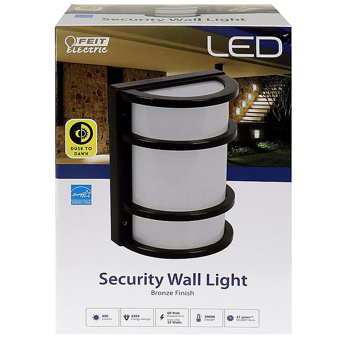 Feit Electric - 73702 - Dusk to Dawn Hardwired LED Bronze Security Wall Light