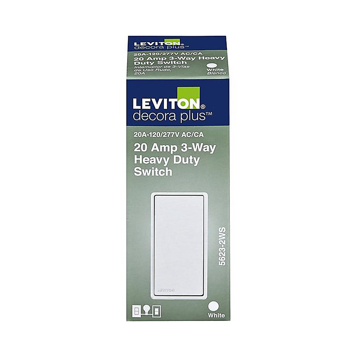 Leviton - A5623-02W - Decora Plus 20 amps 3-Way Antimicrobial Treated Rocker AC Quiet Switch White - 1/Pack