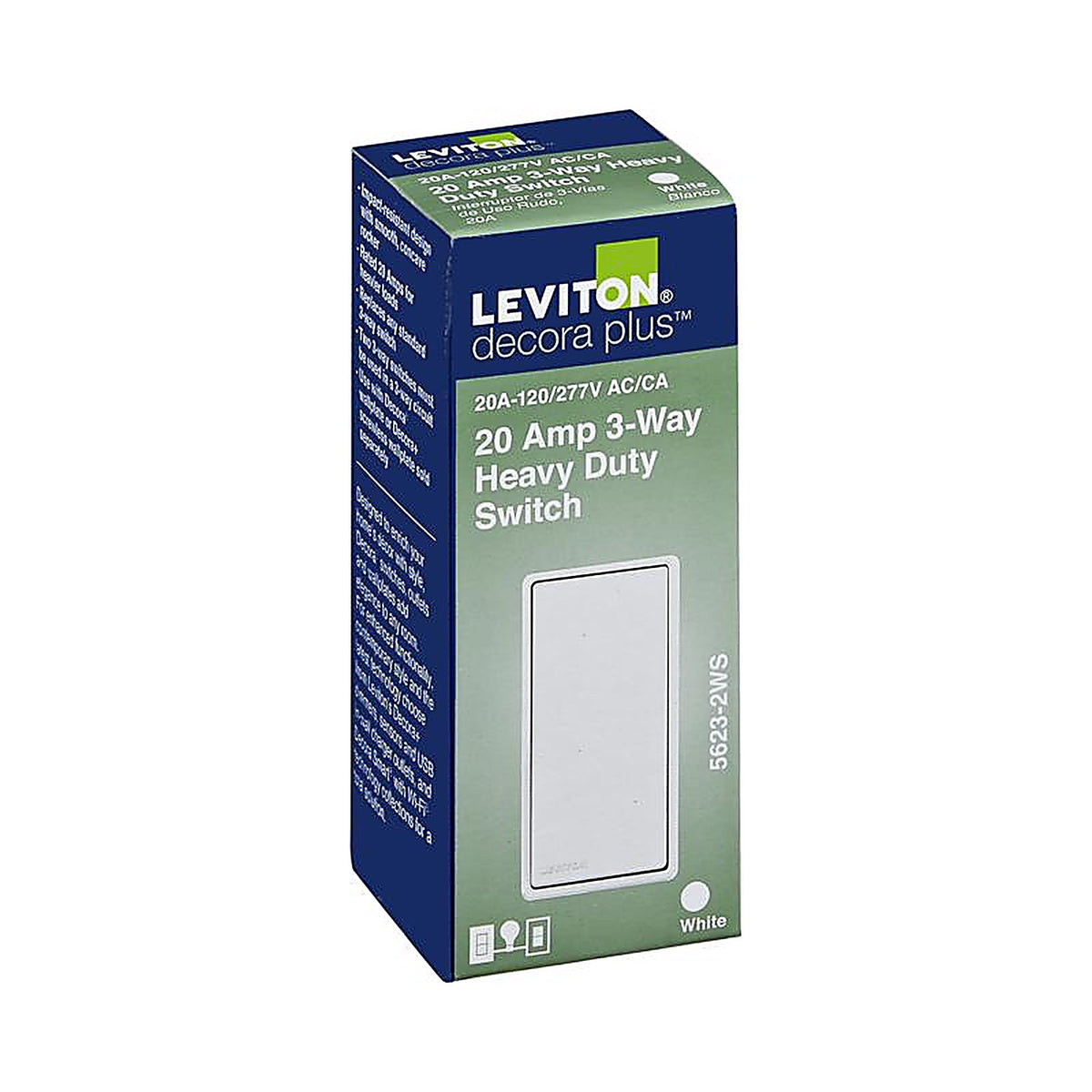 Leviton - A5623-02W - Decora Plus 20 amps 3-Way Antimicrobial Treated Rocker AC Quiet Switch White - 1/Pack