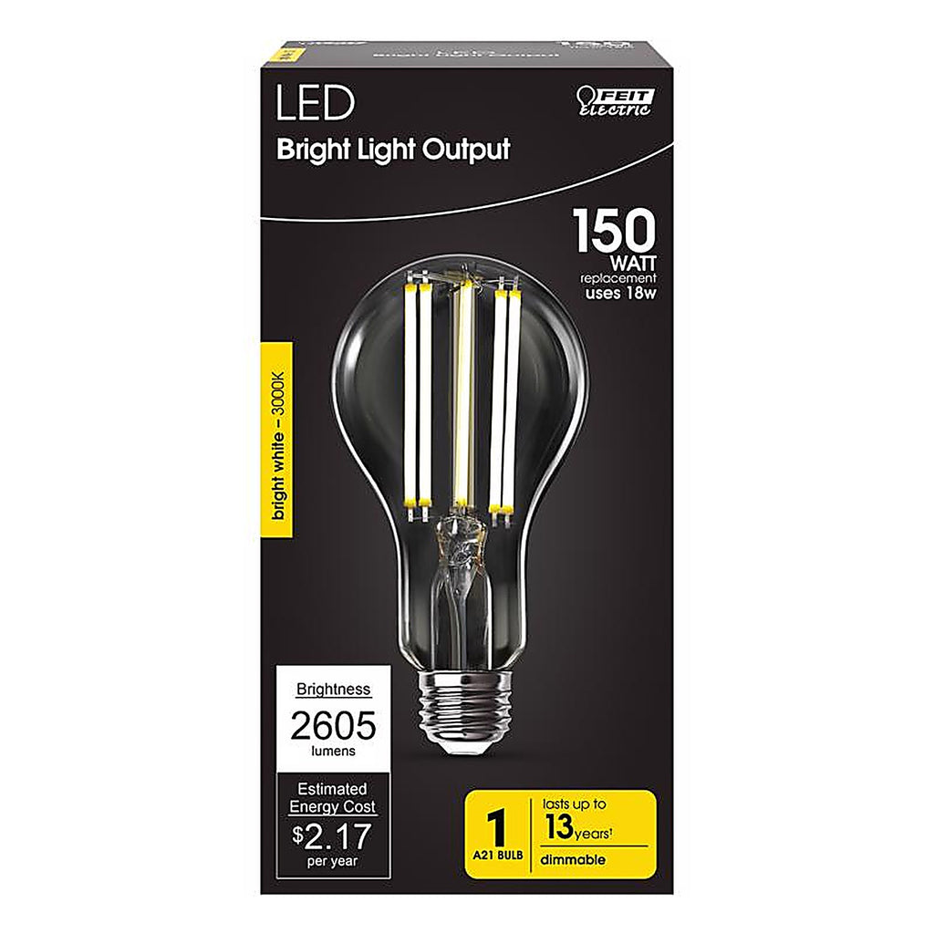 Feit Electric - OM150DMCL830FIL - A21 E26 (Medium) Filament LED Bulb Bright White 150 Watt Equivalence 1 pk
