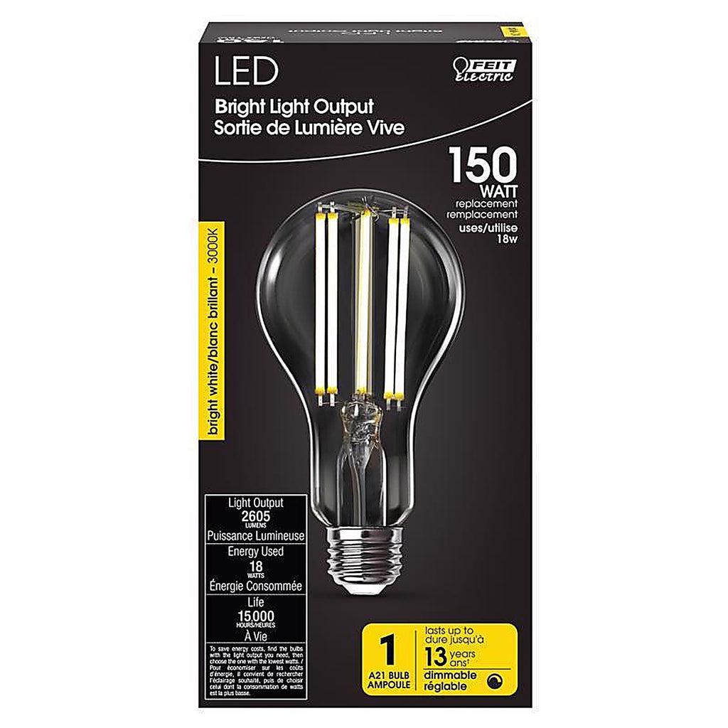 Feit Electric - OM150DMCL830FIL - A21 E26 (Medium) Filament LED Bulb Bright White 150 Watt Equivalence 1 pk