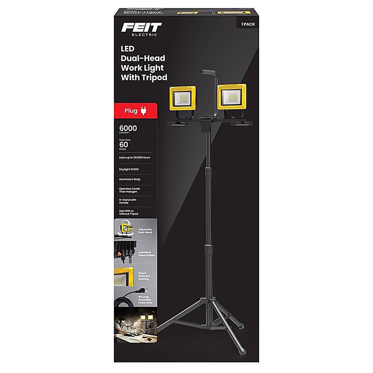Feit Electric - WORK6000XLTPLUG - Pro Series 6000 lm LED Dual Power Tripod Work Light