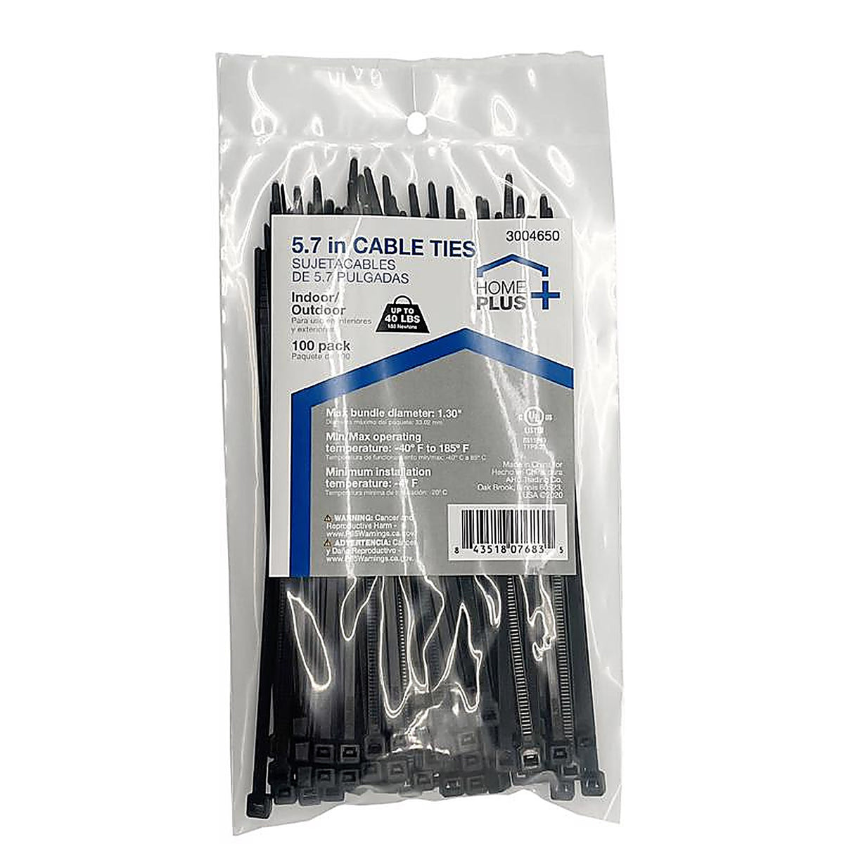 Home Plus - LH-I-140-5-BK - 5.7 in. L Black Cable Tie - 100/Pack