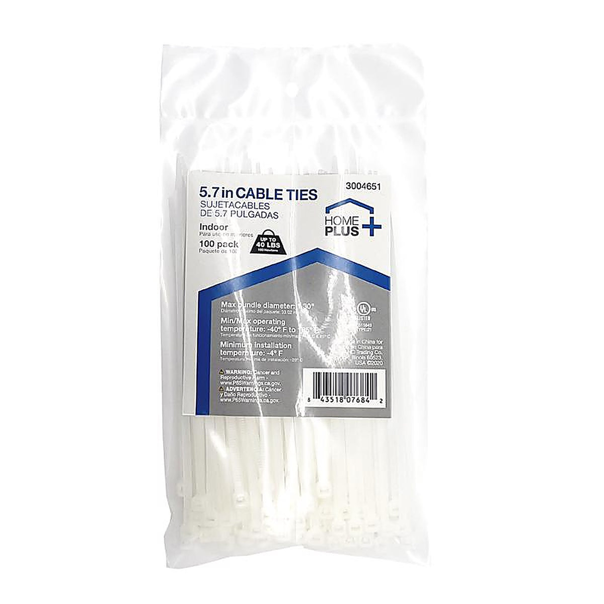 Home Plus - LH-I-140-5-N - 5.7 in. L White Cable Tie - 100/Pack