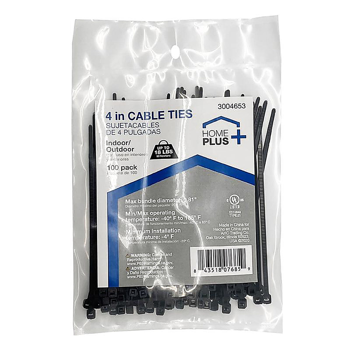 Home Plus - LH-M-100-4-BK - 4 in. L Black Cable Tie - 100/Pack