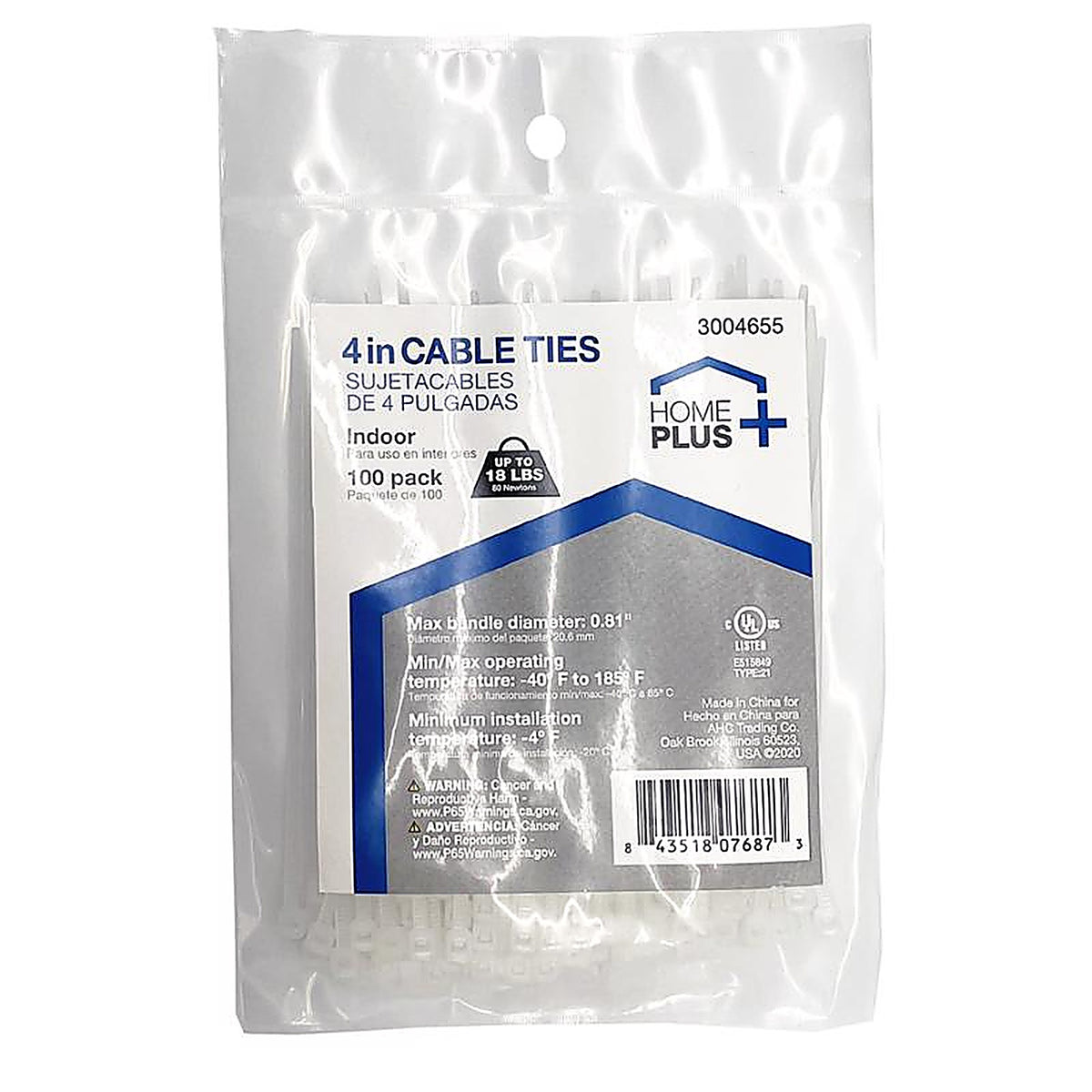 Home Plus - LH-M-100-4-N - 4 in. L White Cable Tie - 100/Pack