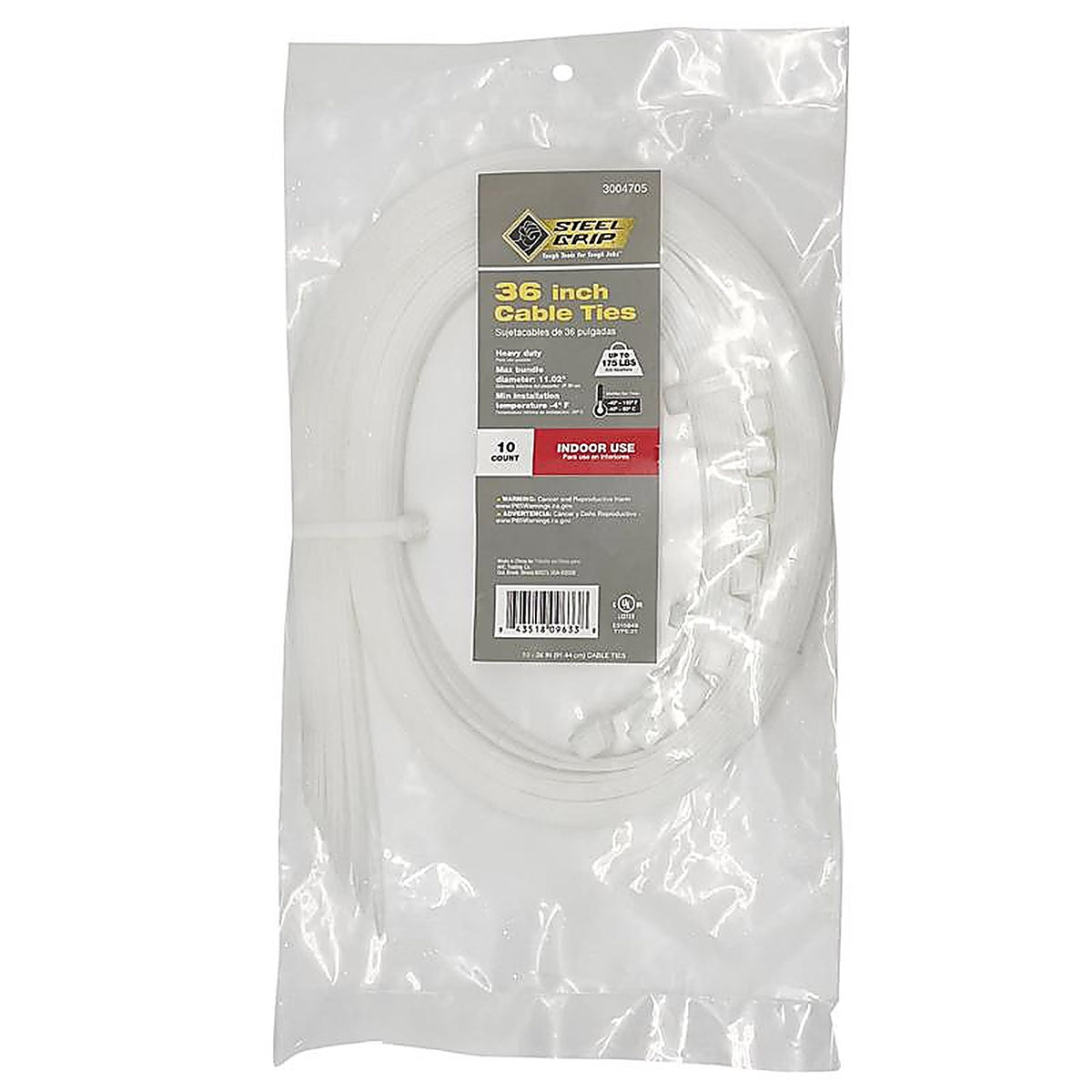 Steel Grip - EHD-920-36-N10 - 36 in. L White Cable Tie - 10/Pack
