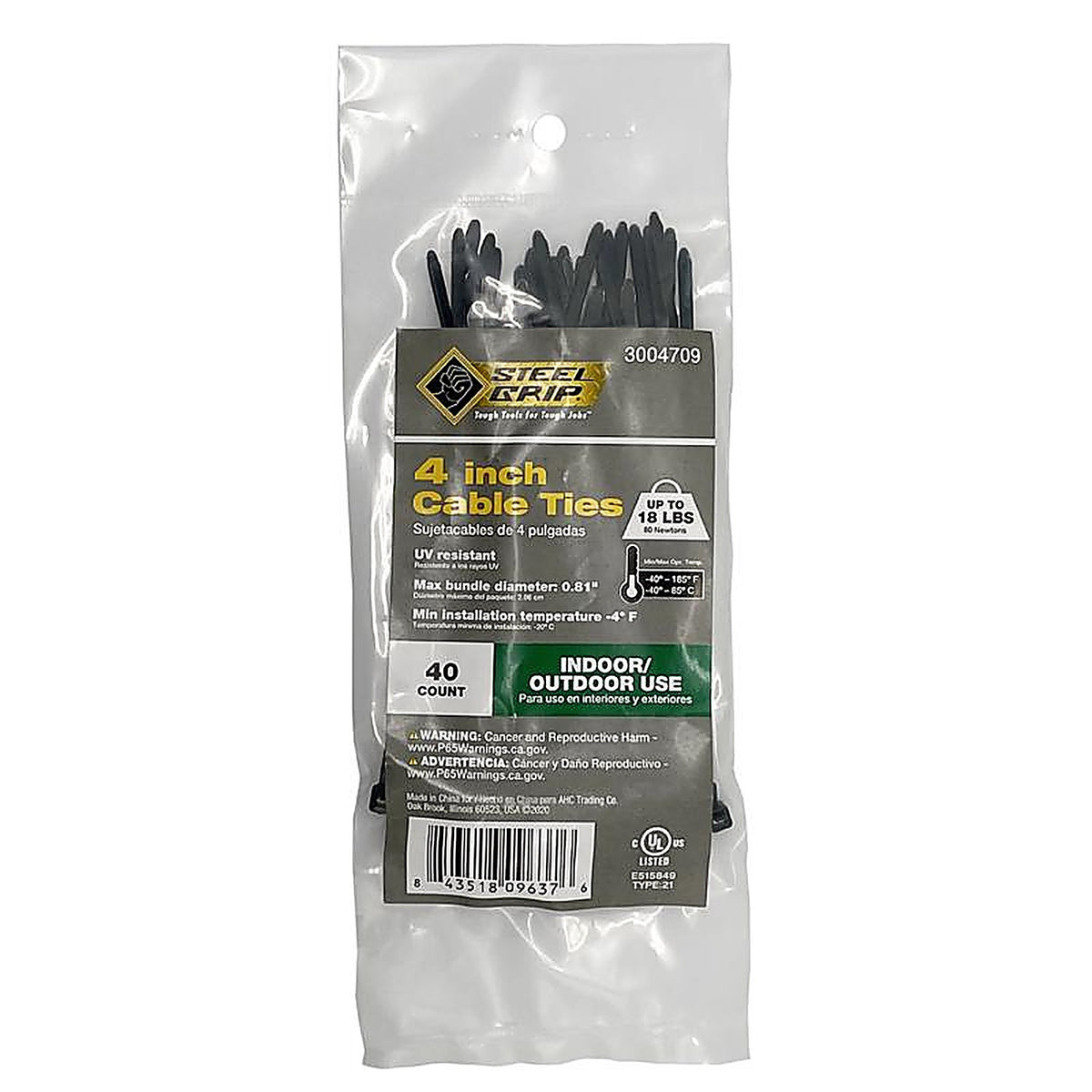 Steel Grip - M-100-4-UV40 - 4 in. L Black Cable Tie - 40/Pack