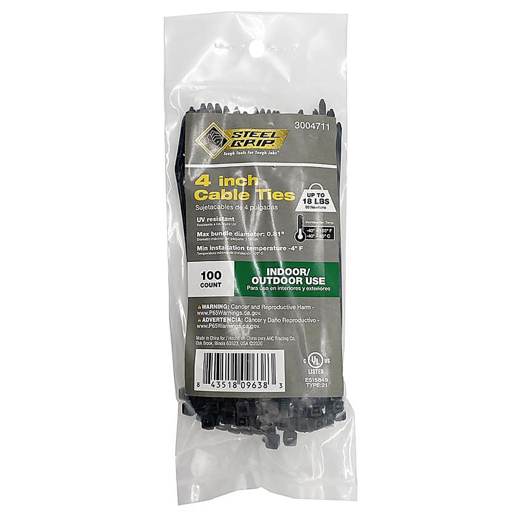Steel Grip - M-100-4-UVC - 4 in. L Black Cable Tie - 100/Pack