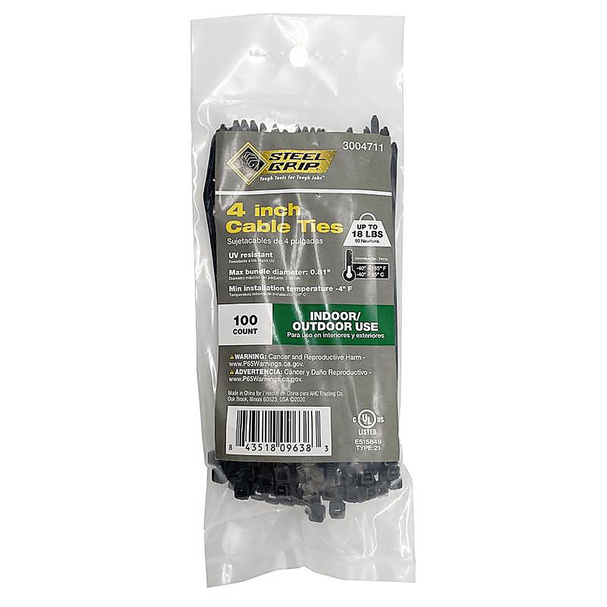 Steel Grip - M-100-4-UVC - 4 in. L Black Cable Tie - 100/Pack
