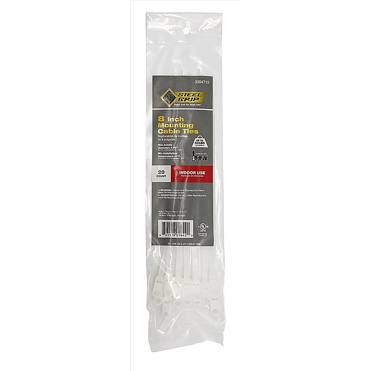 Steel Grip - MT-S-200-8-N20 - 8 in. L White Cable Tie - 20/Pack