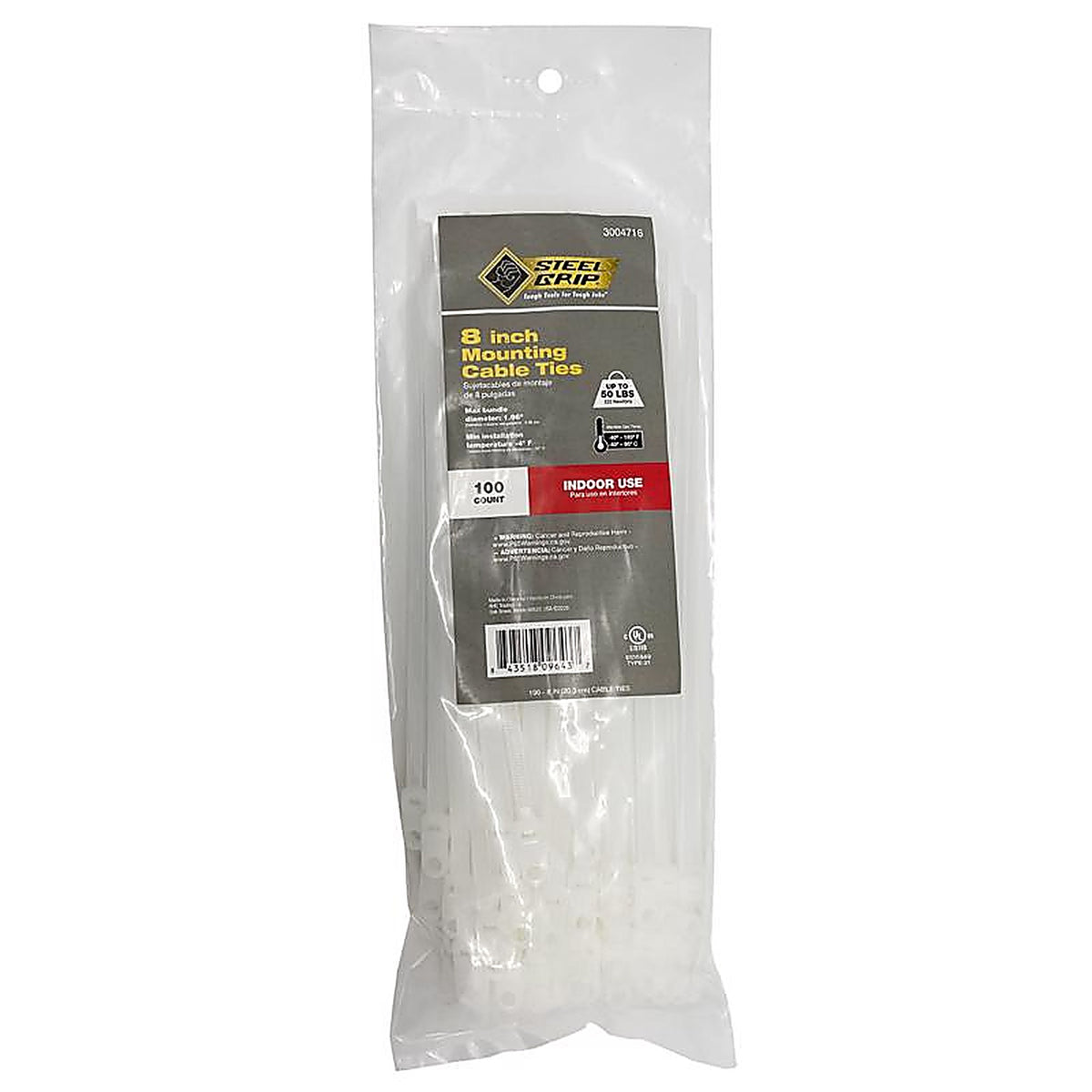 Steel Grip - MT-S-200-8-NC - 8 in. L White Cable Tie - 100/Pack