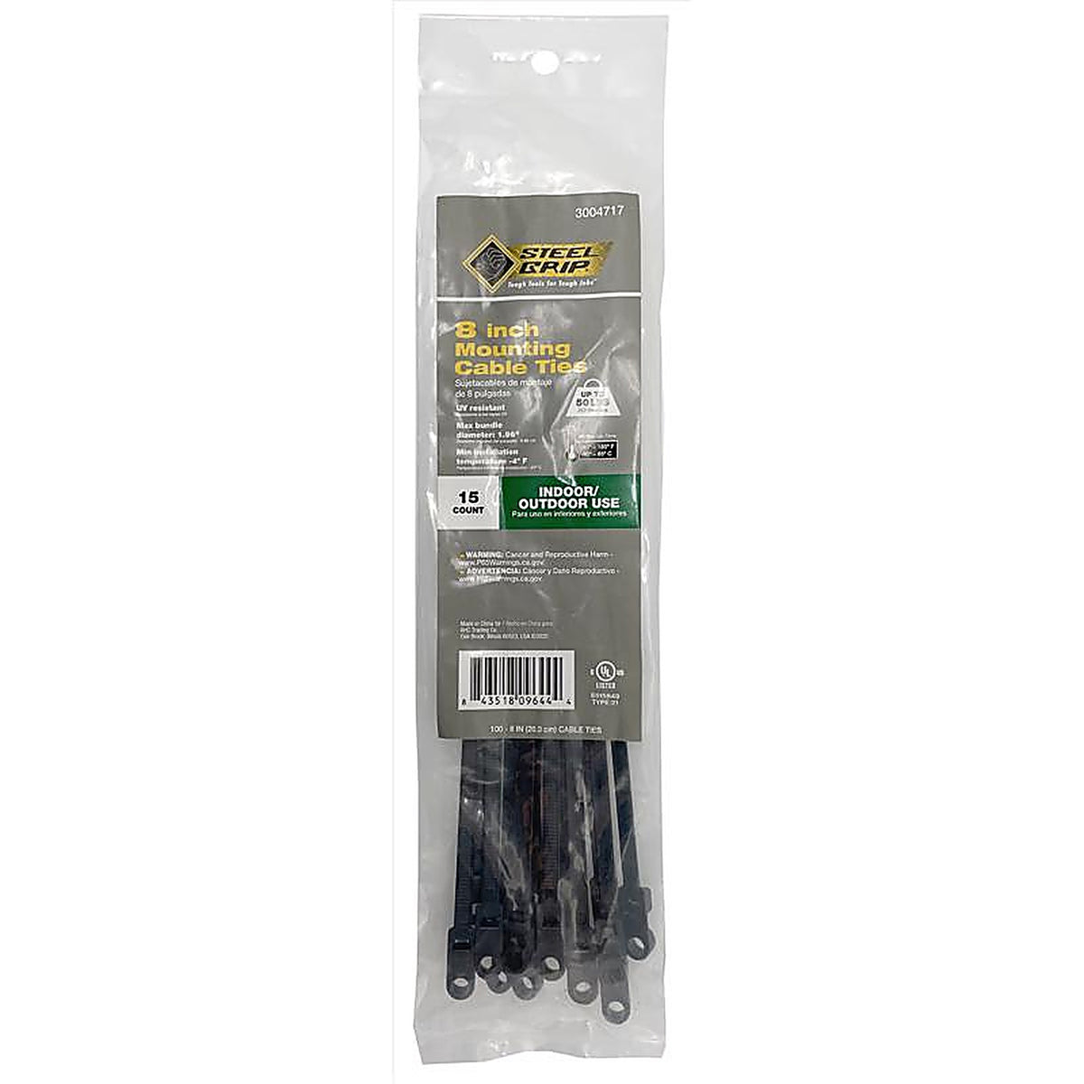 Steel Grip - MT-S-200-8-UV15 - 8 in. L Black Cable Tie - 15/Pack