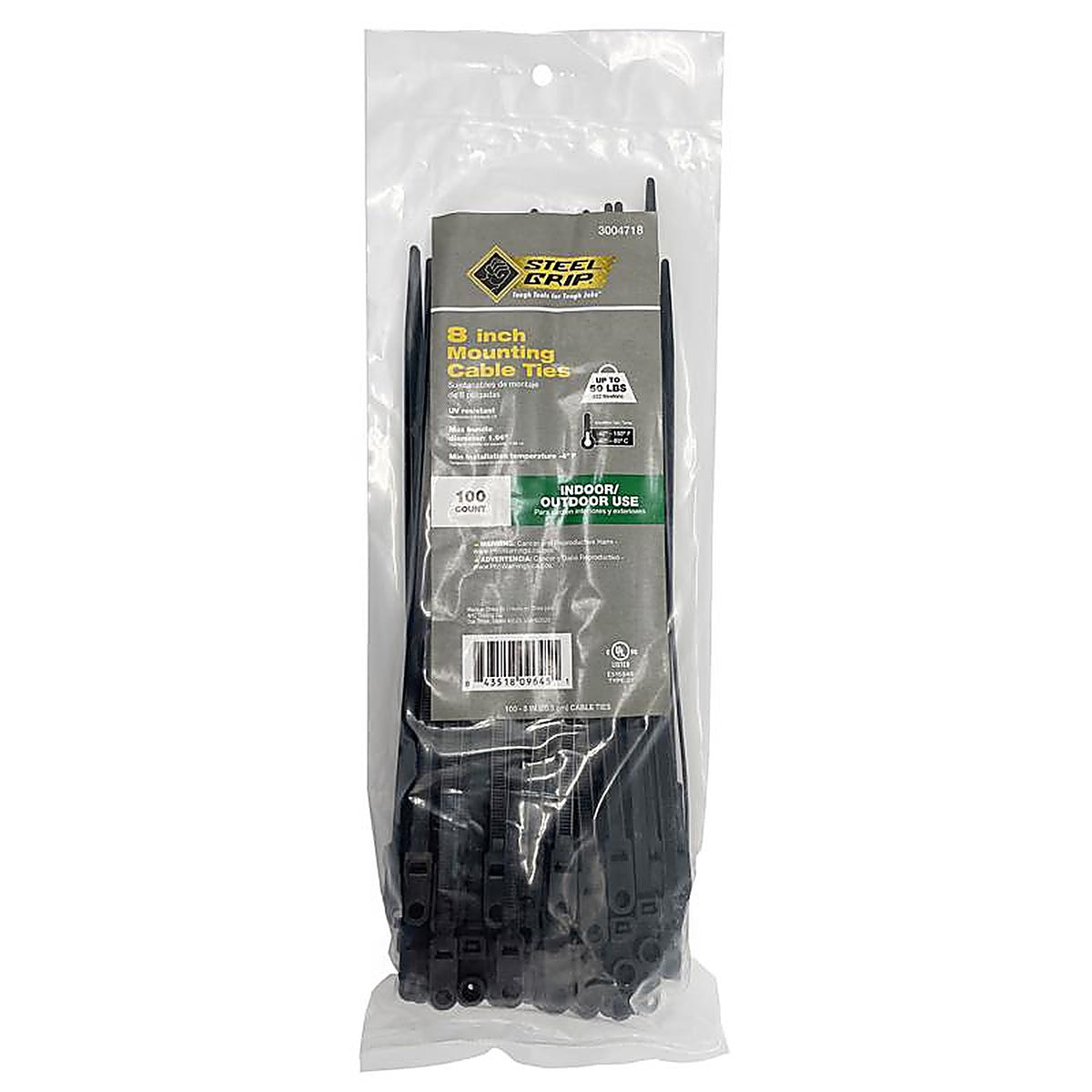 Steel Grip - MT-S-200-8-UVC - 8 in. L Black Cable Tie - 100/Pack