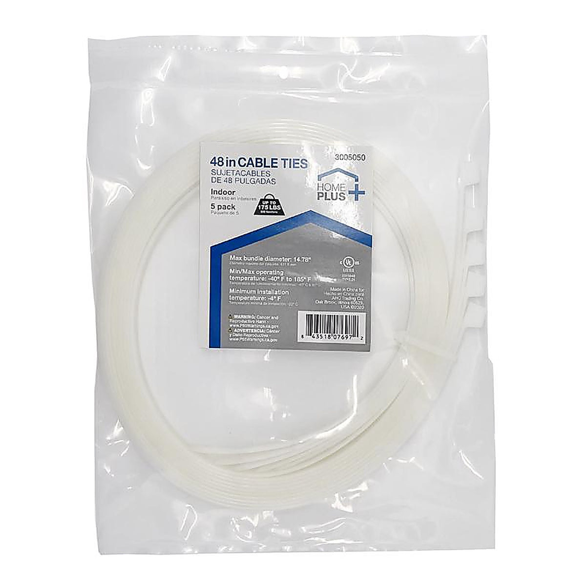 Home Plus - EHD-1220-48-N5 - 48 in. L White Cable Tie - 10/Pack