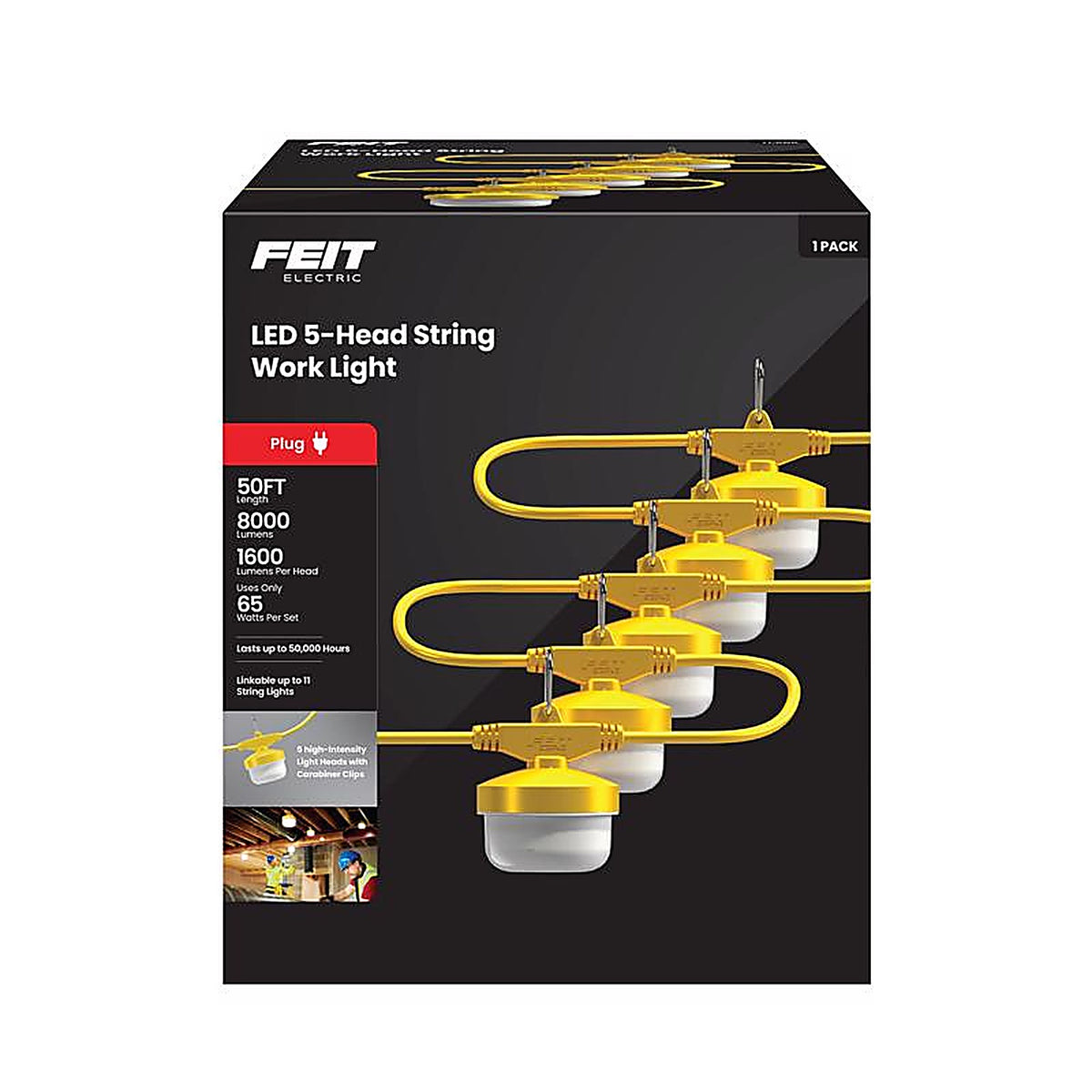 Feit Electric - WORKSL50-5 - Pro Series 8000 lm LED Corded String/Linkable Work Light