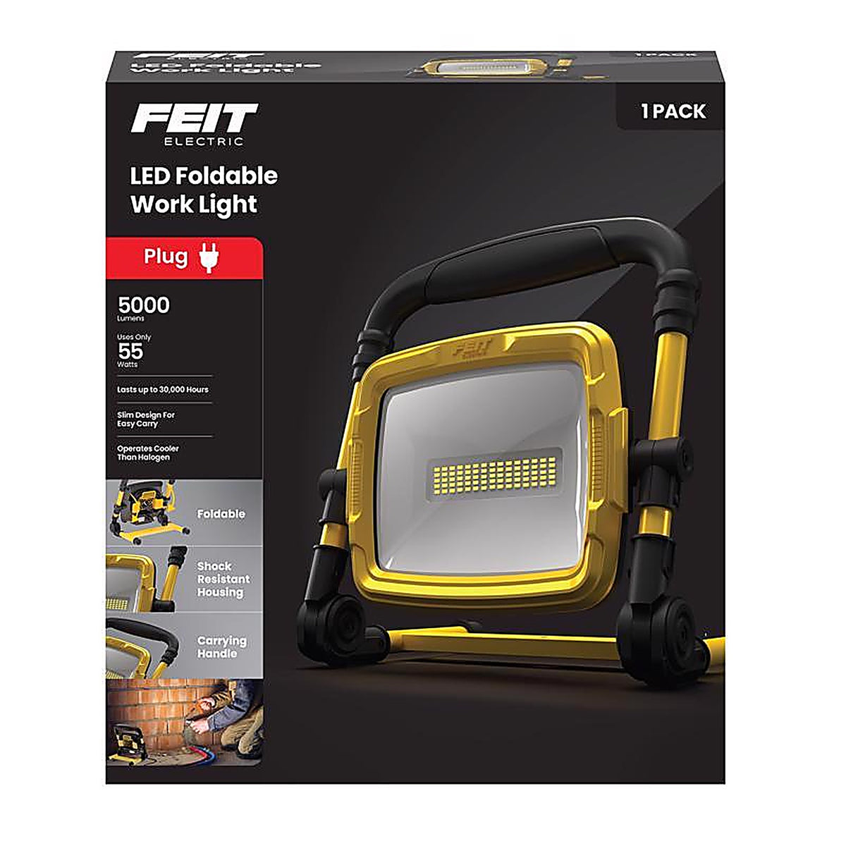 Feit Electric - WORK5000XLPLUGF - Pro Series 5000 lm LED Corded Stand (H or Scissor) Work Light