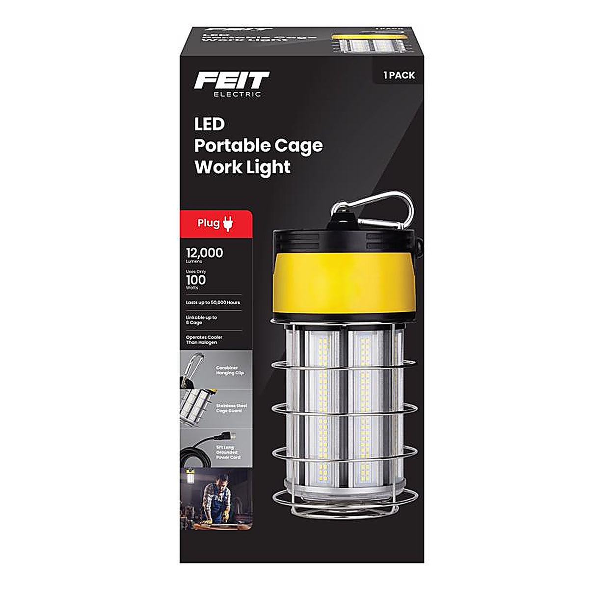 Feit Electric - WORKCAGE12000PL - Pro Series 12000 lm LED Corded String/Linkable Work Light