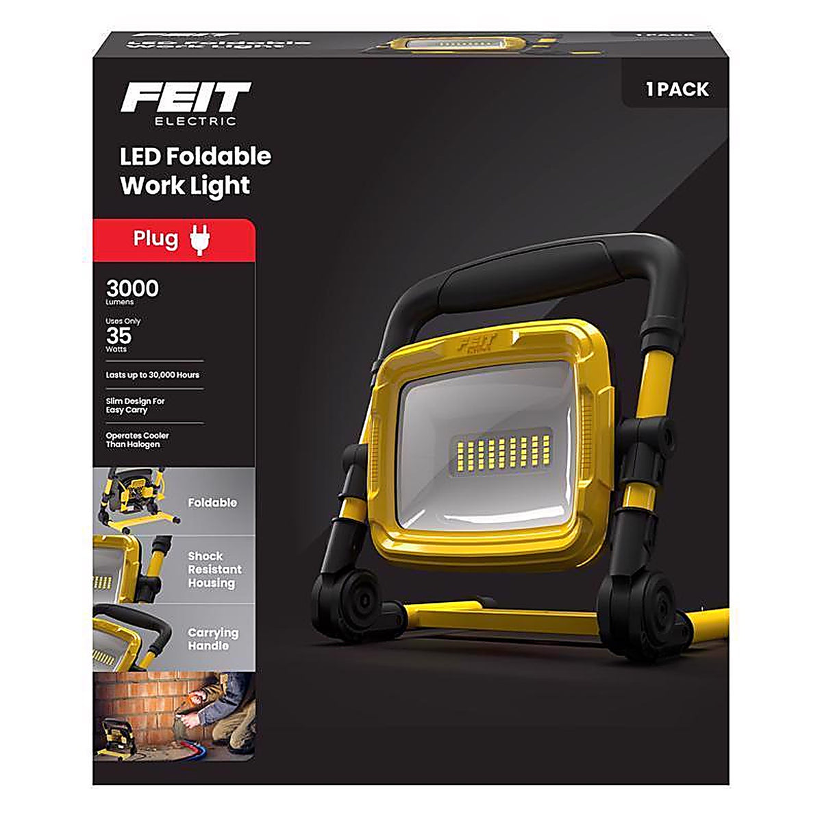 Feit Electric - WORK3000XLPLUGF - Pro Series 3000 lm LED Corded Stand (H or Scissor) Work Light