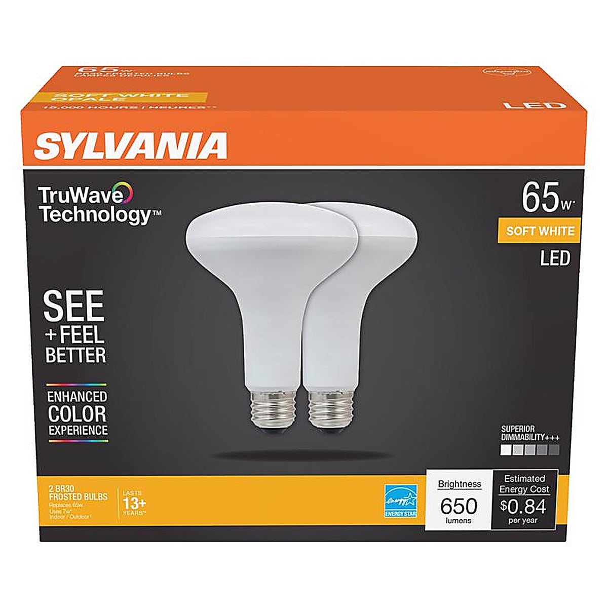 Sylvania - 40728 - Natural BR30 E26 (Medium) LED Floodlight Bulb Soft White 65 W 2 pk
