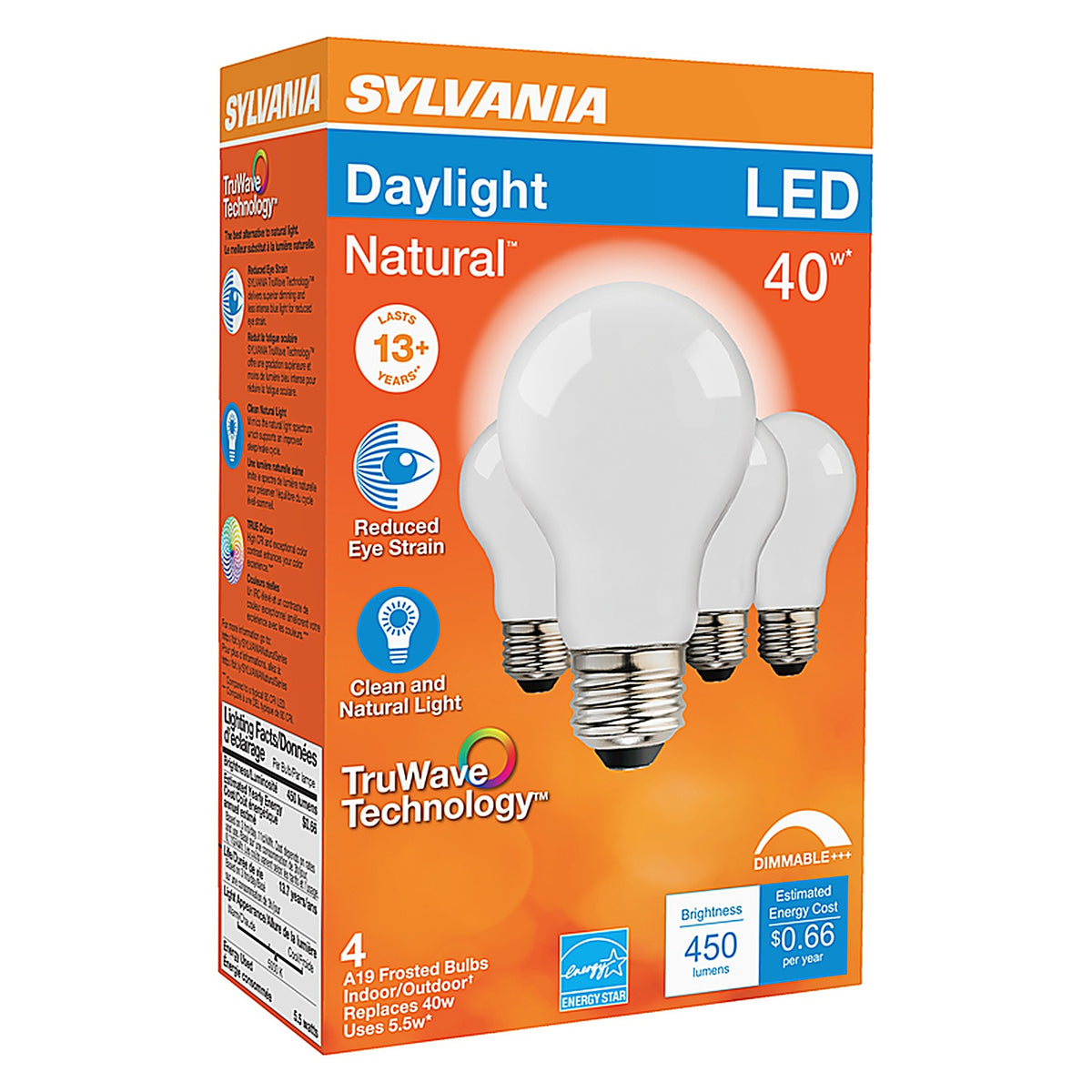 Sylvania - 40669 - Natural A19 E26 (Medium) LED Bulb Daylight 40 W 4 pk