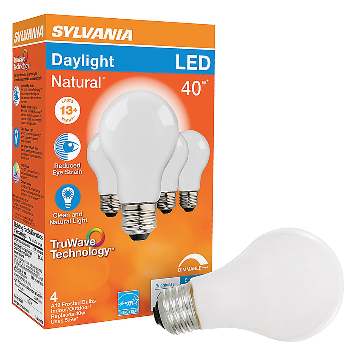 Sylvania - 40669 - Natural A19 E26 (Medium) LED Bulb Daylight 40 W 4 pk