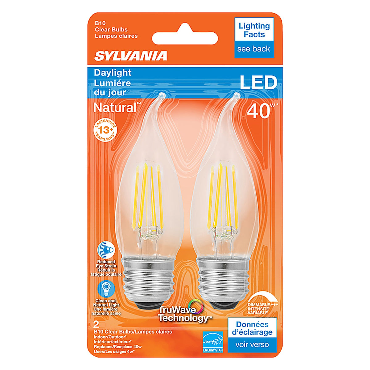 Sylvania - 40792 - Natural B10 E26 (Medium) LED Bulb Daylight 40 W 2 pk