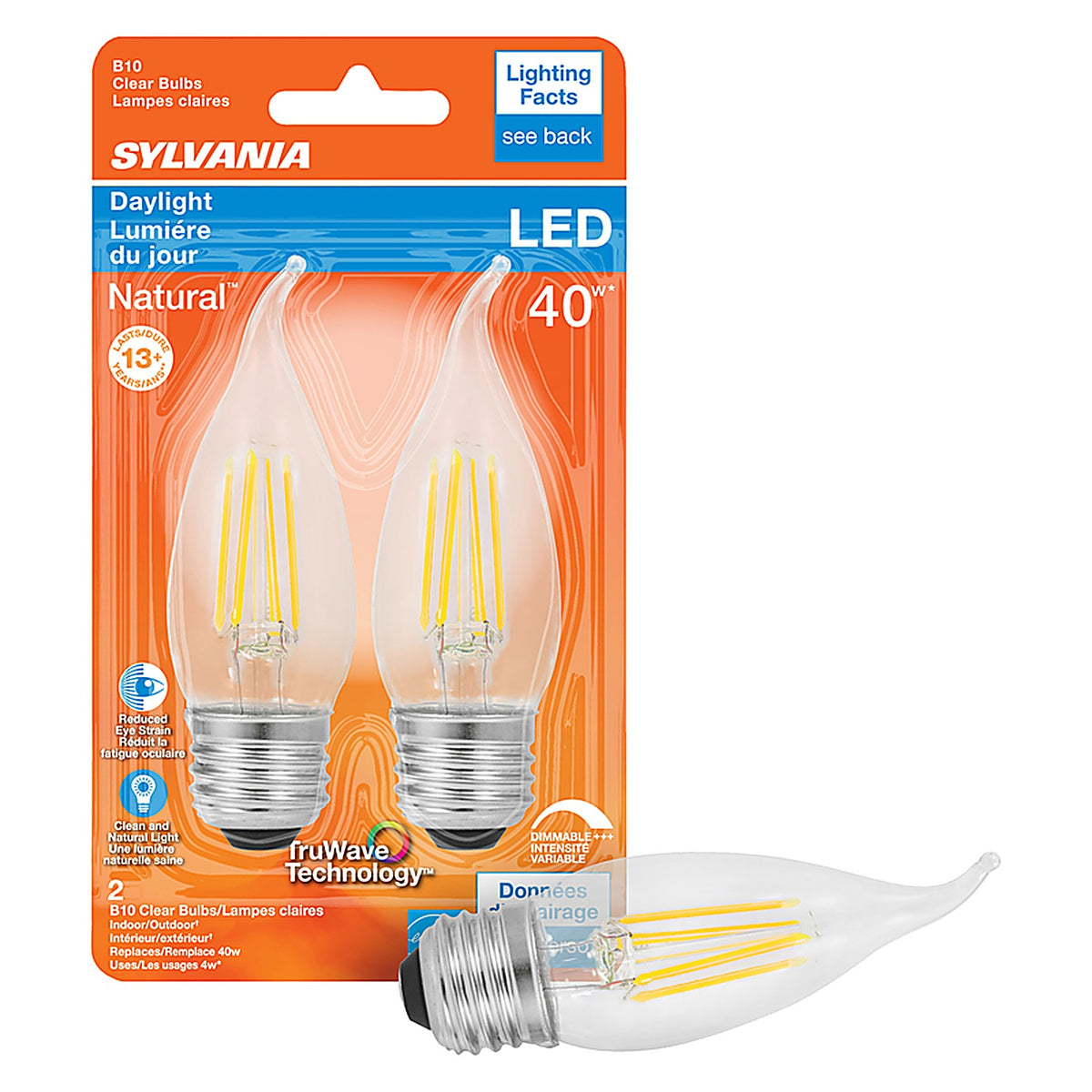 Sylvania - 40792 - Natural B10 E26 (Medium) LED Bulb Daylight 40 W 2 pk